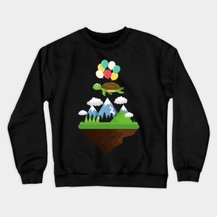 Turtle with balloon flying above mountains Crewneck Sweatshirt